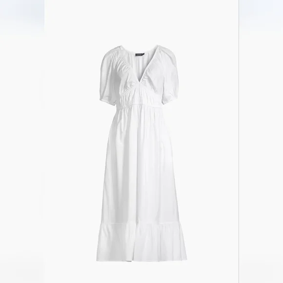 Vineyard Vines Marina Dress Large White Midi Puffy Sleeves Summer Tiered - Picture 1 of 16